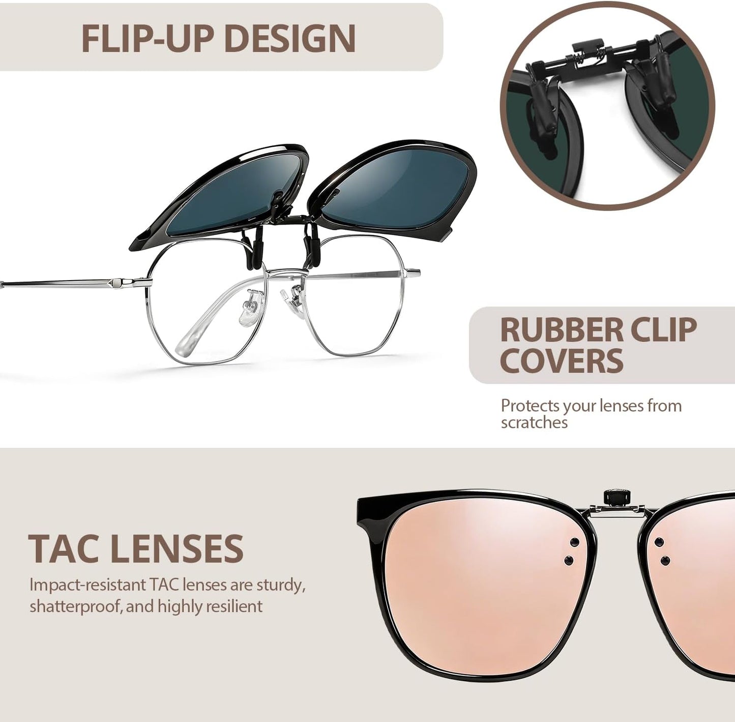 TJUTR Oversized Polarized Clip-On Sunglasses Over Prescription Glasses, Trendy Square Framed Like Sunglasses UV400 Protection