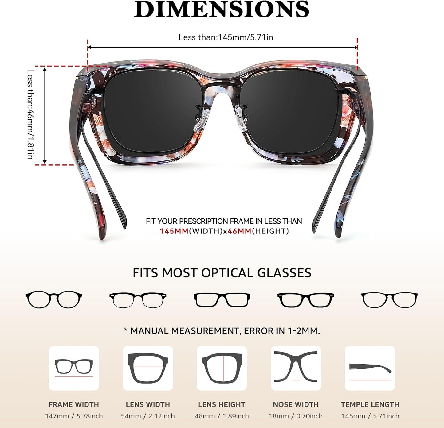 TJUTR Polarized Fit Over Sunglasses for Women Men, Oversized Square Wrap Around Sun Glasses UV400 Protection Shades TS2616