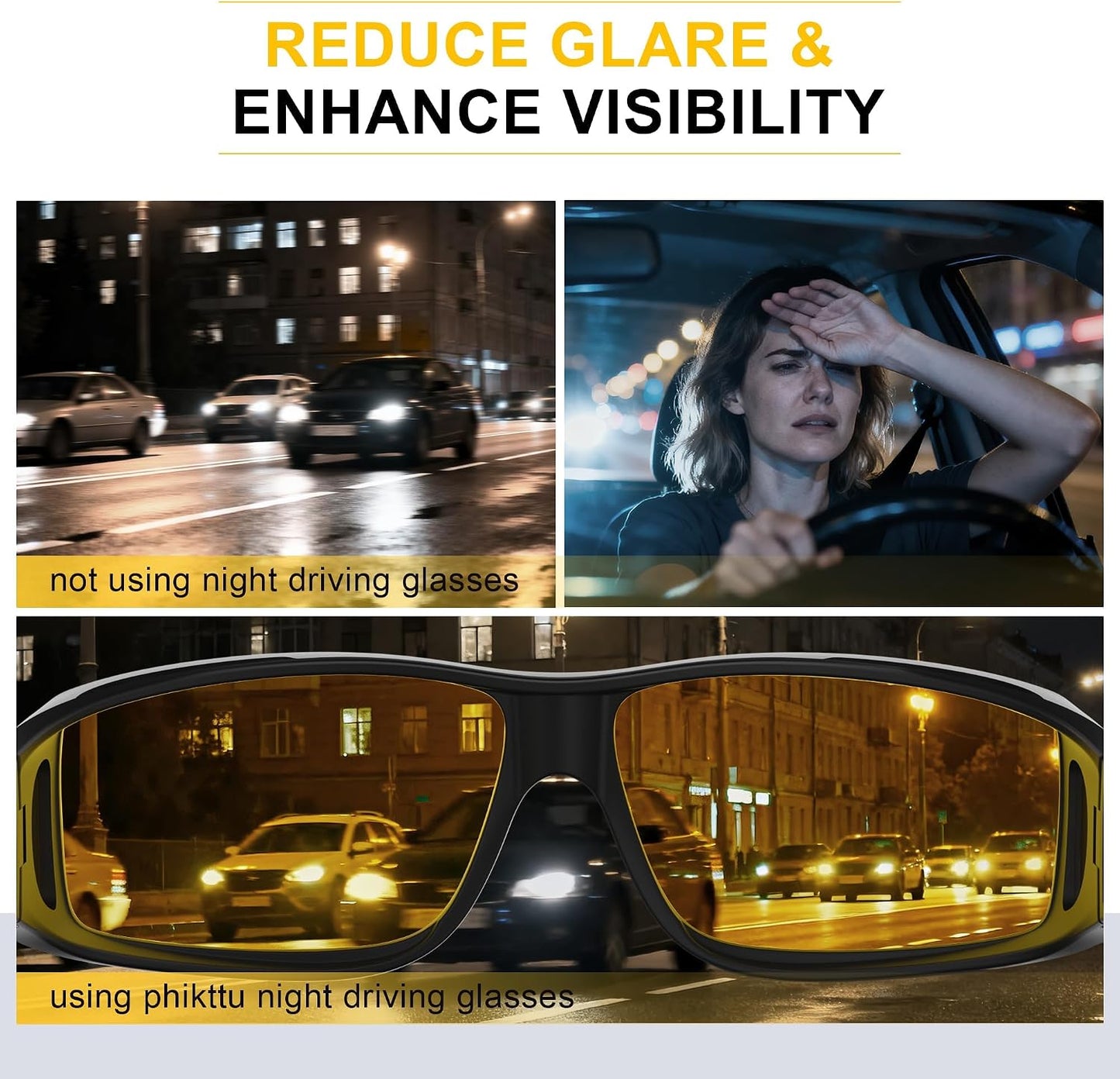 Night Driving Glasses - HD Anti Glare Wrap Around Fit Over Glasses for Men & Women Enhance Night Vision & Driving