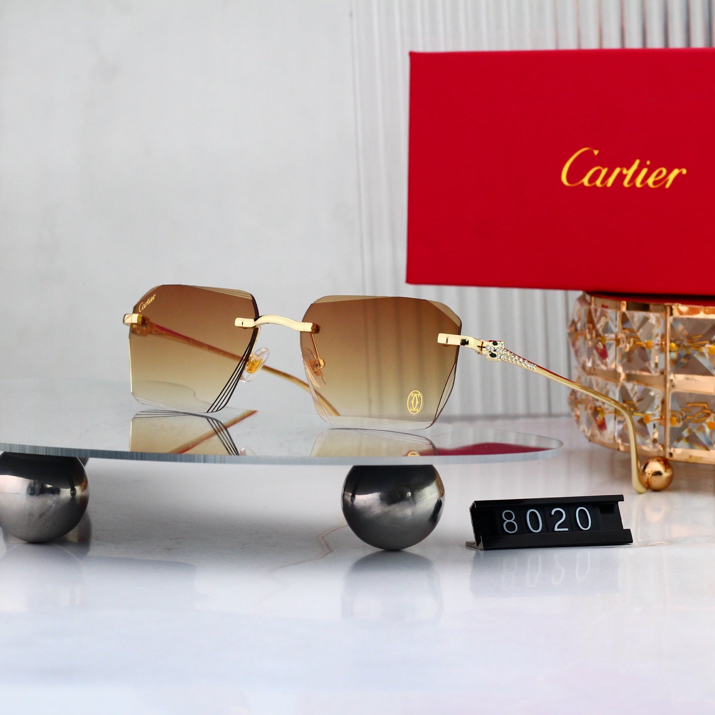 5 Color Luxury Diamond Panther Rimless Sunglasses