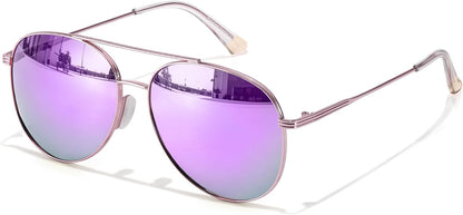 TJUTR Polarized Tangle Free Aviator Sunglasses for Women & Men, UV400 Protection Trendy Shades, No-Snag Metal Frame Glasses