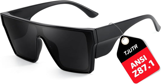 TJUTR ANSI Z87.1 Safety Sunglasses for Men, Polarized Oversized Wraparound Sun Glasses UV400 Protection for Outdoor & Work