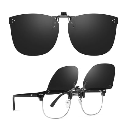 TJUTR Oversized Polarized Clip On Sunglasses Over Prescription Glasses, Flip-Up Metal Clip, Anti Glare UV Protection
