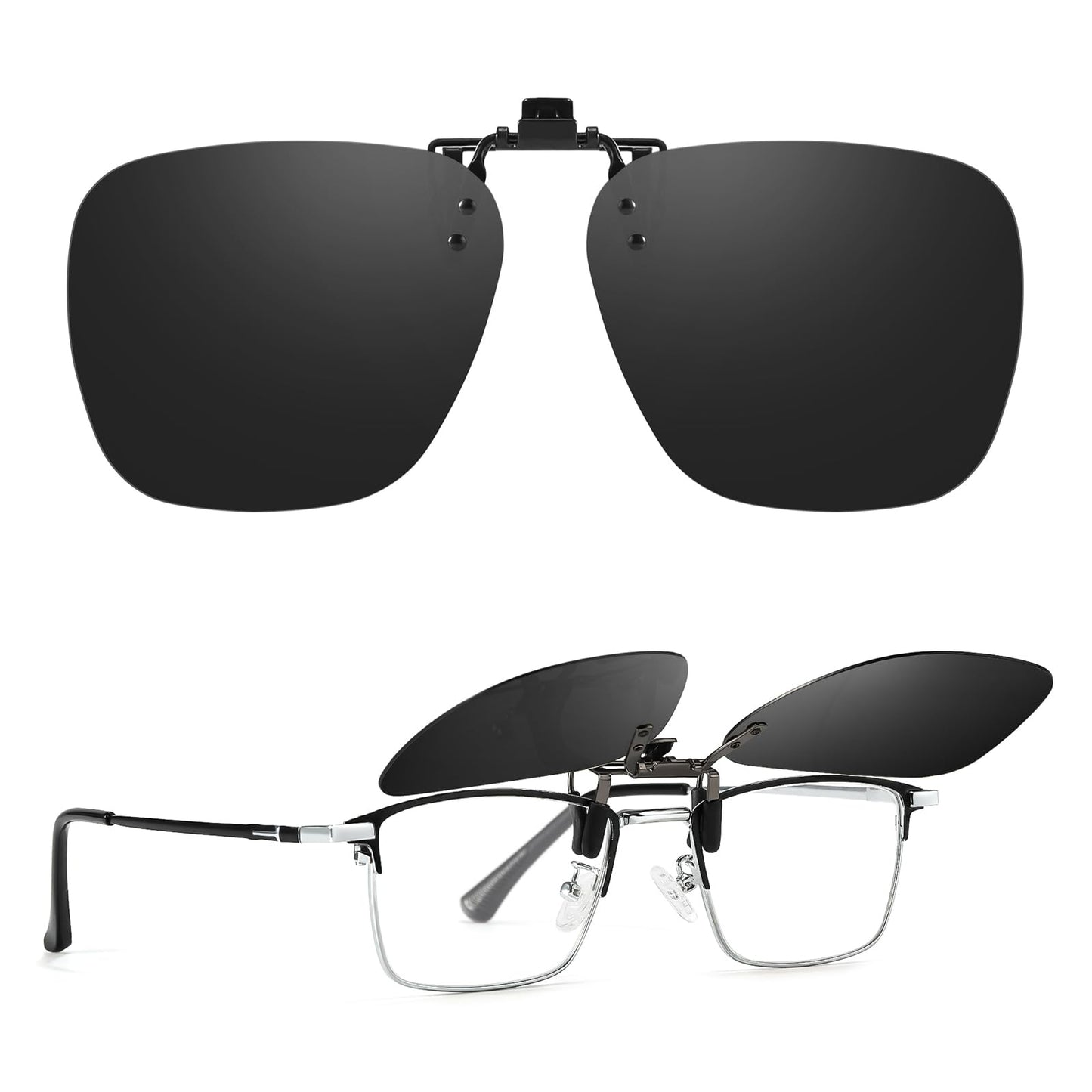 TJUTR Polarized Clip-On Sunglasses Over Prescription Glasses, Unisex UV400 Protection Anti-Glare Flip-Up Sun Clip Shades