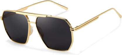TJUTR Oversized Tangle‑Free Aviator Sunglasses for Women Men, Polarized UV400 Shades, Square Metal Frame with Double‑Bridge