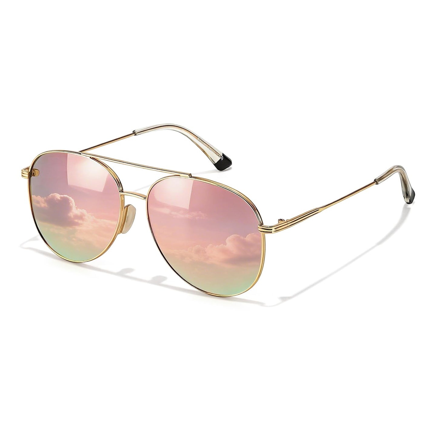 TJUTR Polarized Tangle Free Aviator Sunglasses for Women & Men, UV400 Protection Trendy Shades, No-Snag Metal Frame Glasses