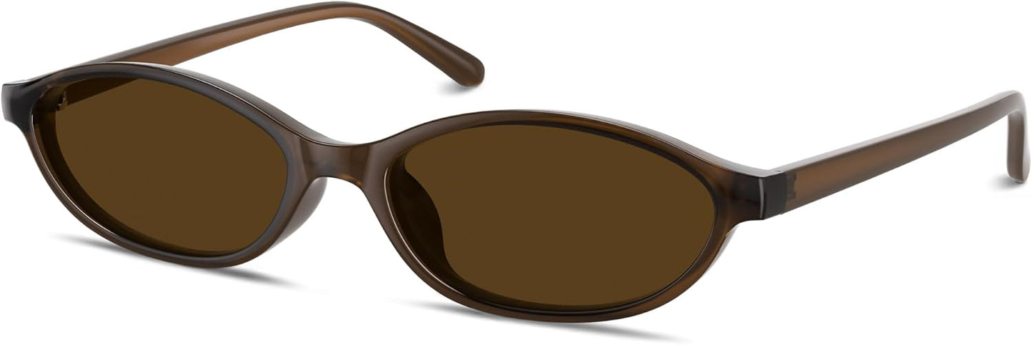 Sunglasses Womens Retro Oval Sunglasses for Women - Cat Eye 90s Glasses Y2K UV400 Lightweight Narrow Shades