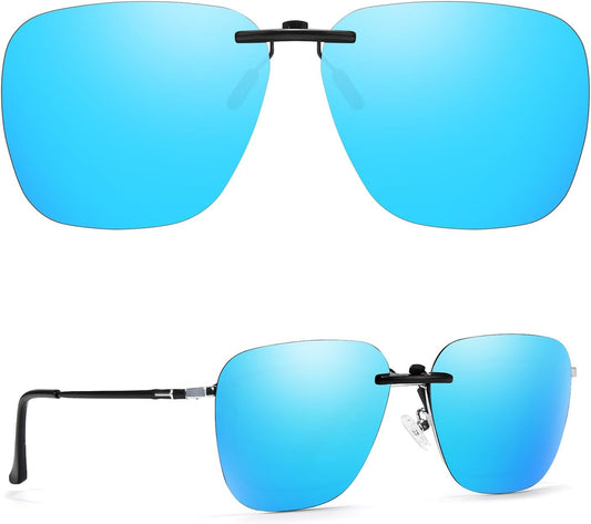TJUTR Polarized Clip-On Sunglasses Over Prescription Glasses, Unisex UV400 Protection Anti-Glare Flip-Up Sun Clip Shades