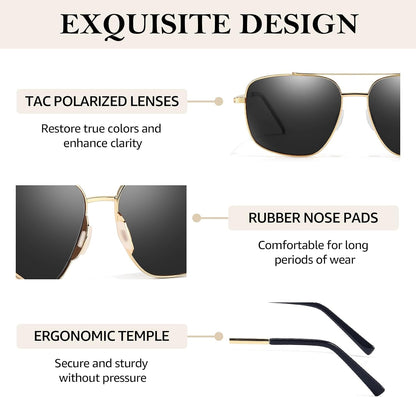 TJUTR Tangle Free Aviator Sunglasses for Women Men, Polarized UV400 Protection Sun Glasses, No-Snag Metal Frame for Outdoors