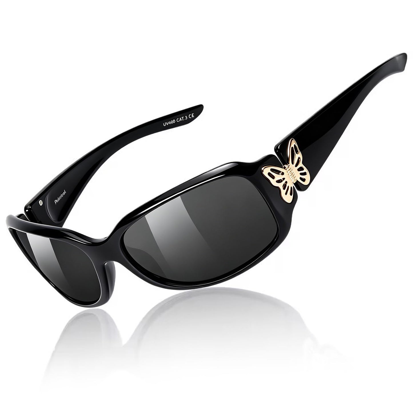 TJUTR Polarized Sunglasses for Women with Wrap Around Butterfly Design, Trendy Jackie-O Style for UV400 Protection