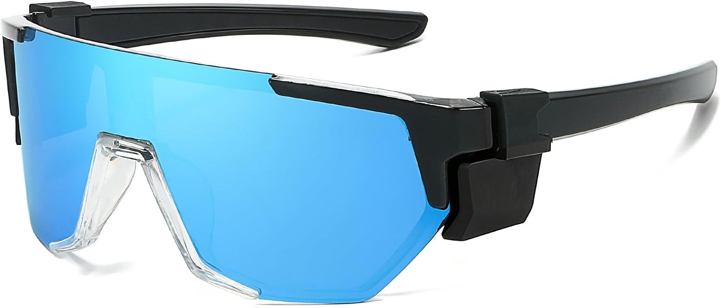 TJUTR ANSI Z87.1 Safety Sunglasses for Men, Polarized Sports Wrap Around Glasses for Work Cycling Fishing, UV400 Protection