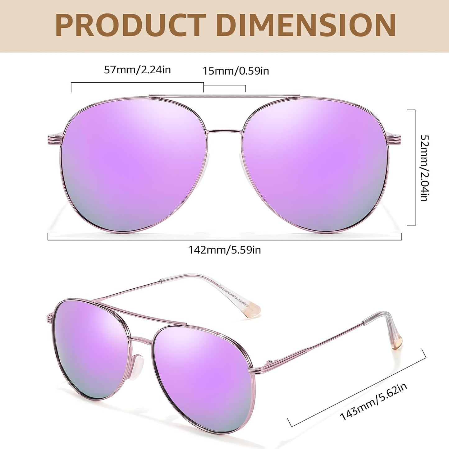 TJUTR Tangle Free Aviator Sunglasses for Women Men, Polarized UV400 Protection Trendy Shades, No-Snag Metal Frame Glasses