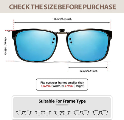 TJUTR Polarized Clip-On Sunglasses for Eyeglasses, Unisex Classic Rectangle Frame Looks Like Real Sunglasses UV400 Protection