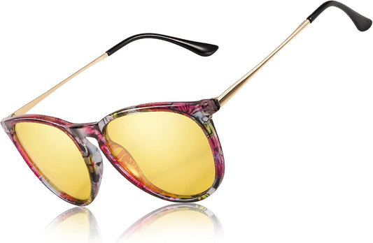 TJUTR Women's Night-Vision Glasses for Driving, Polarized Yellow Lens Reduce Glare Safety Nighttime UV Protection