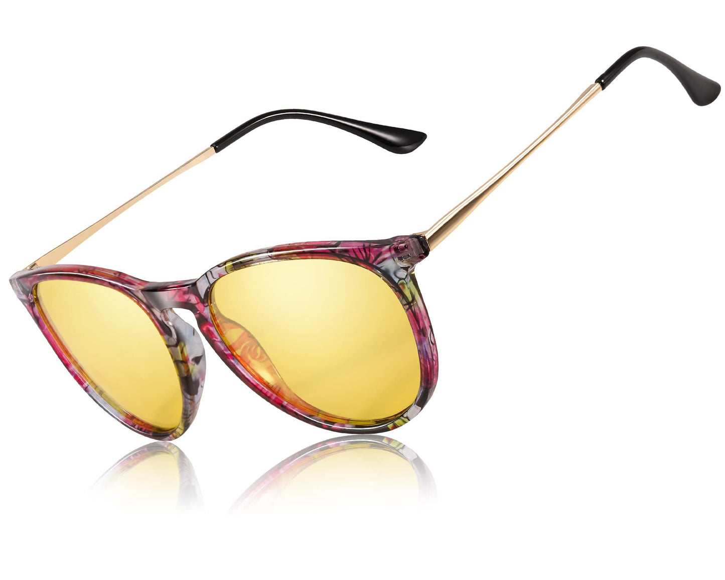 TJUTR Women's Night-Vision Glasses for Driving, Polarized Yellow Lens Reduce Glare Safety Nighttime UV Protection
