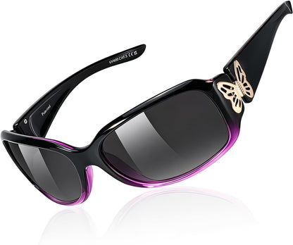 TJUTR Polarized Sunglasses for Women with Wrap Around Butterfly Design, Trendy Jackie-O Style for UV400 Protection