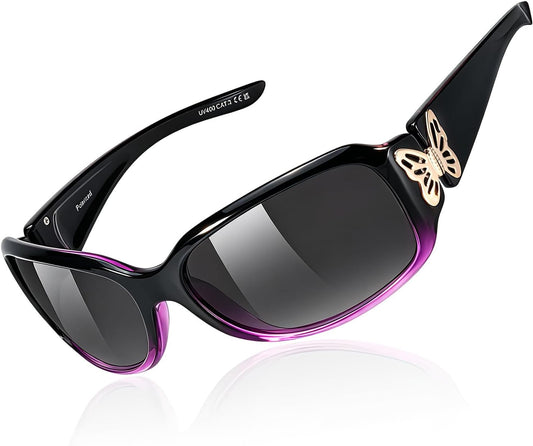 TJUTR Polarized Sunglasses for Women with Wrap Around Butterfly Design, Trendy Jackie-O Style for UV400 Protection