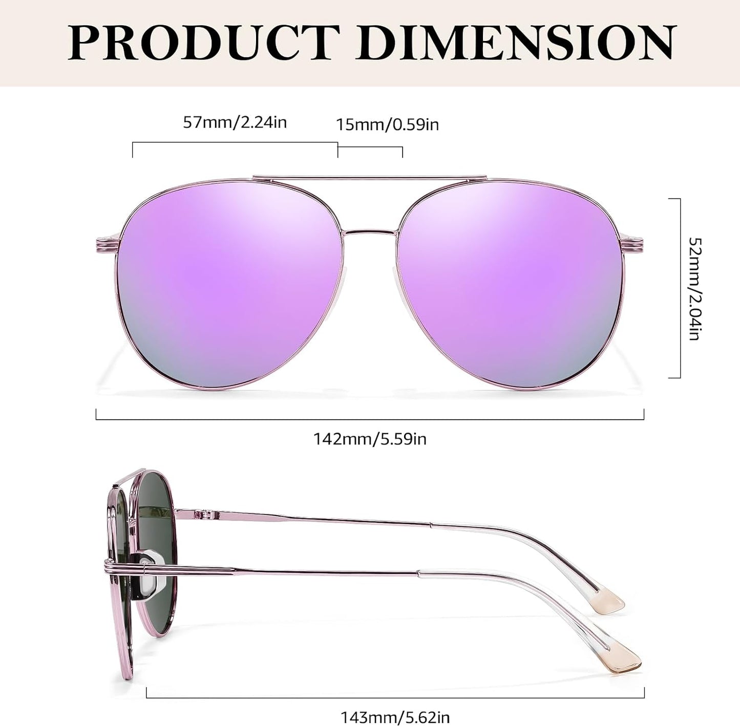 TJUTR Polarized Tangle Free Aviator Sunglasses for Women & Men, UV400 Protection Trendy Shades, No-Snag Metal Frame Glasses