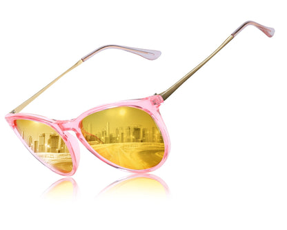 TJUTR Women's Night-Vision Glasses for Driving, Polarized Yellow Lens Reduce Glare Safety Nighttime UV Protection