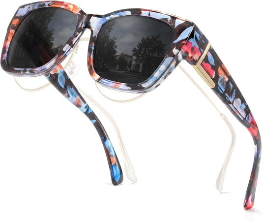 TJUTR Polarized Fit Over Sunglasses for Women Men, Oversized Square Wrap Around Sun Glasses UV400 Protection Shades TS2616