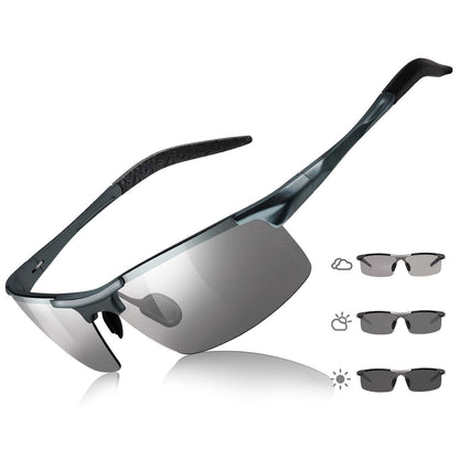 TJUTR Mens Photochromic Sunglasses Day & Night Driving Z87 Sun Glasses Polarized UV400 Protection Safety Glasses