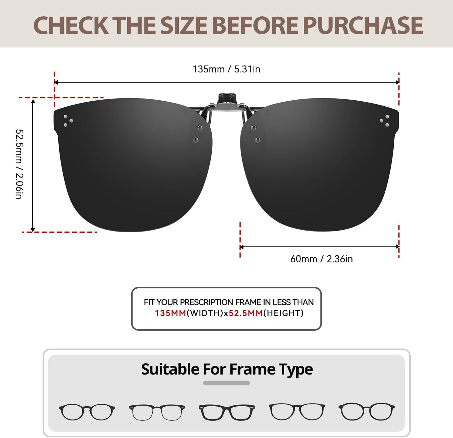 TJUTR Oversized Polarized Clip On Sunglasses Over Prescription Glasses, Flip-Up Metal Clip, Anti Glare UV Protection
