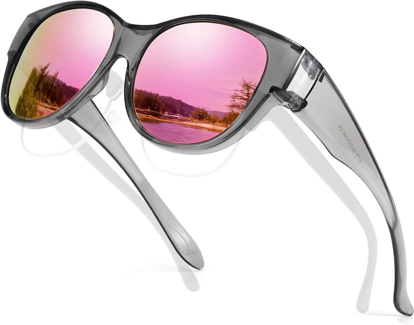TJUTR Polarized Sunglasses Fit Over Glasses for Women, Oversized Trendy Wrap Around Shades with UV400 Protection