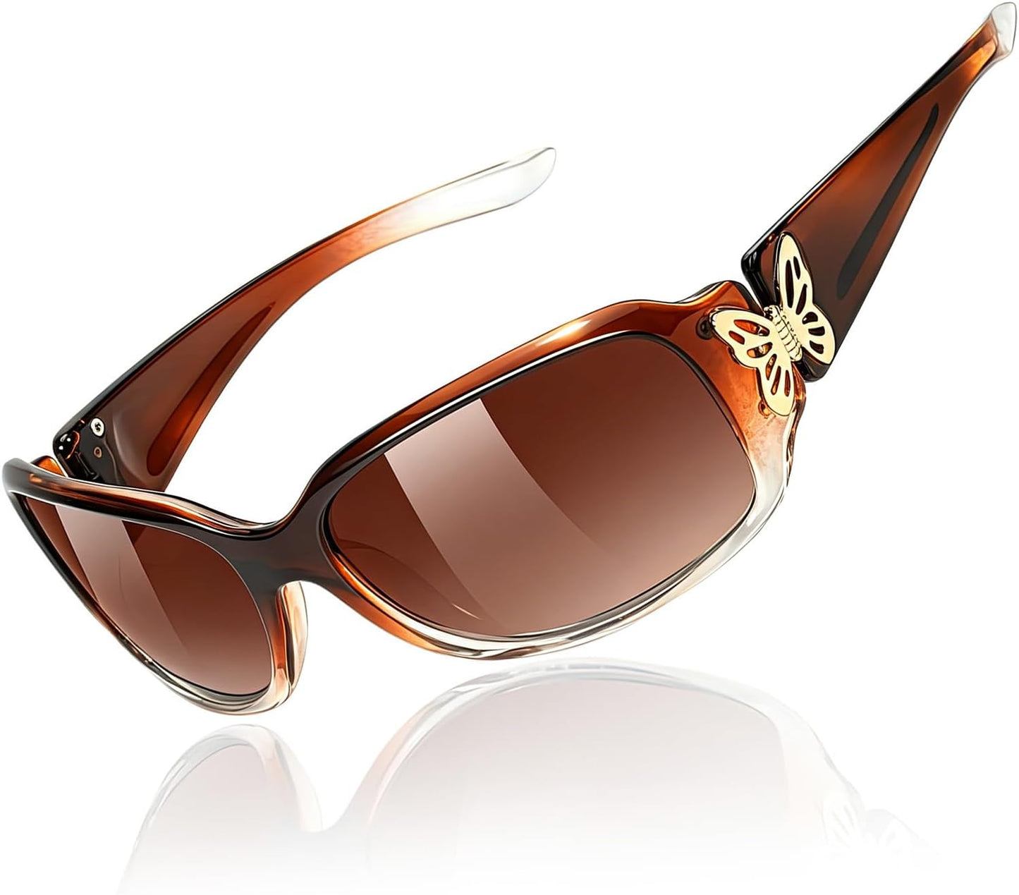 TJUTR Polarized Sunglasses for Women with Wrap Around Butterfly Design, Trendy Jackie-O Style for UV400 Protection