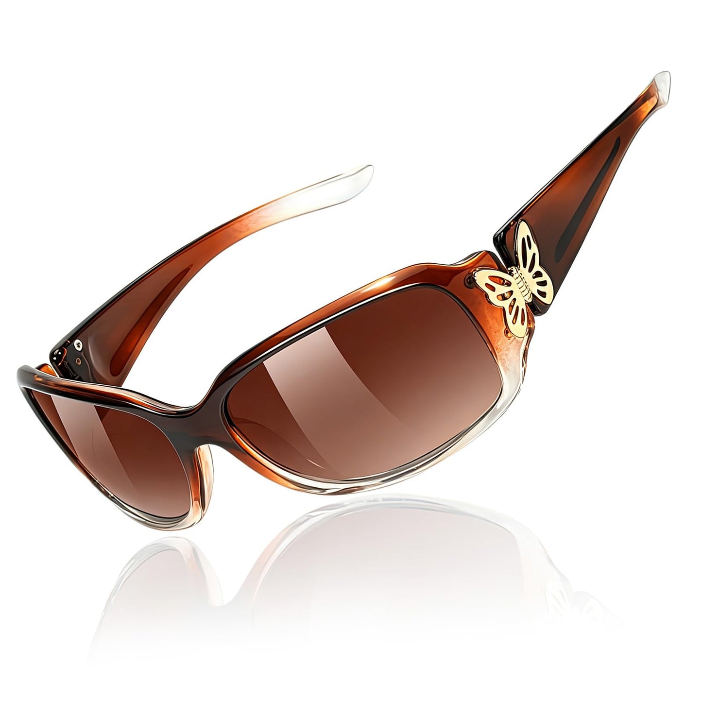 TJUTR Polarized Sunglasses for Women with Wrap Around Butterfly Design, Trendy Jackie-O Style for UV400 Protection