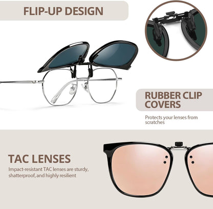 TJUTR Oversized Polarized Clip-On Sunglasses Over Prescription Glasses, Trendy Square Framed Like Sunglasses UV400 Protection