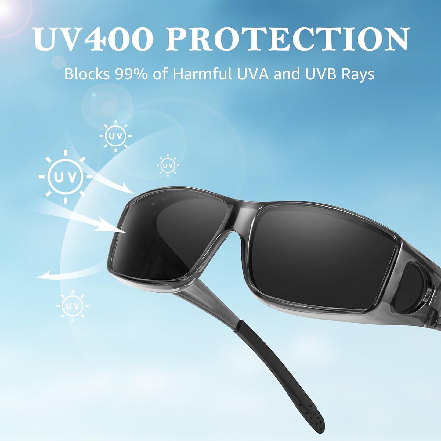 TJUTR Polarized Fit Over Glasses Sunglasses for Men Women, Wrap Around UV400 Protection Sunglasses TS2611