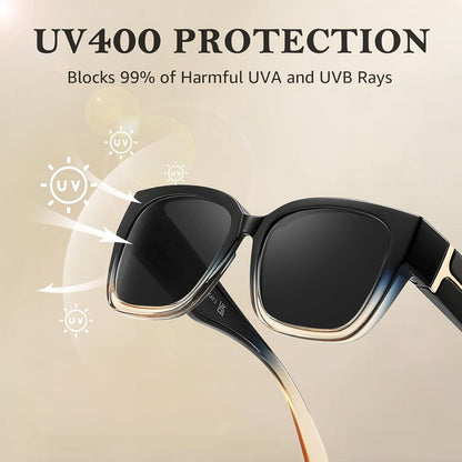 TJUTR Polarized Fit Over Glasses Sunglasses for Women Men, Oversized Square Wrap Around UV400 Protection Shades for Driving
