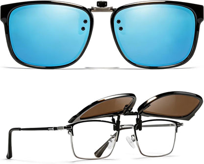 TJUTR Polarized Clip-On Sunglasses for Eyeglasses, Unisex Classic Rectangle Frame Looks Like Real Sunglasses UV400 Protection
