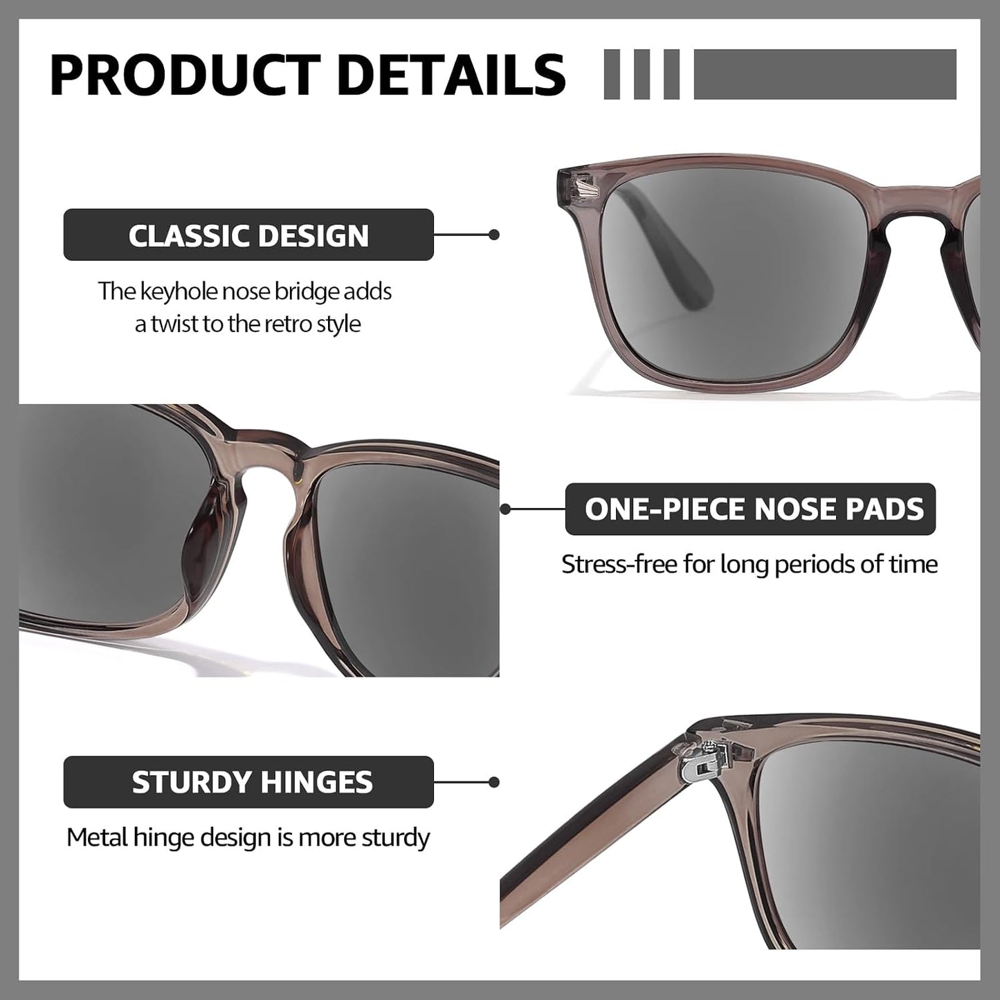 TJUTR Full Lens Reading Sunglasses for Women Men, Classic UV400 Protection Readers Sun Glasses TRG8082