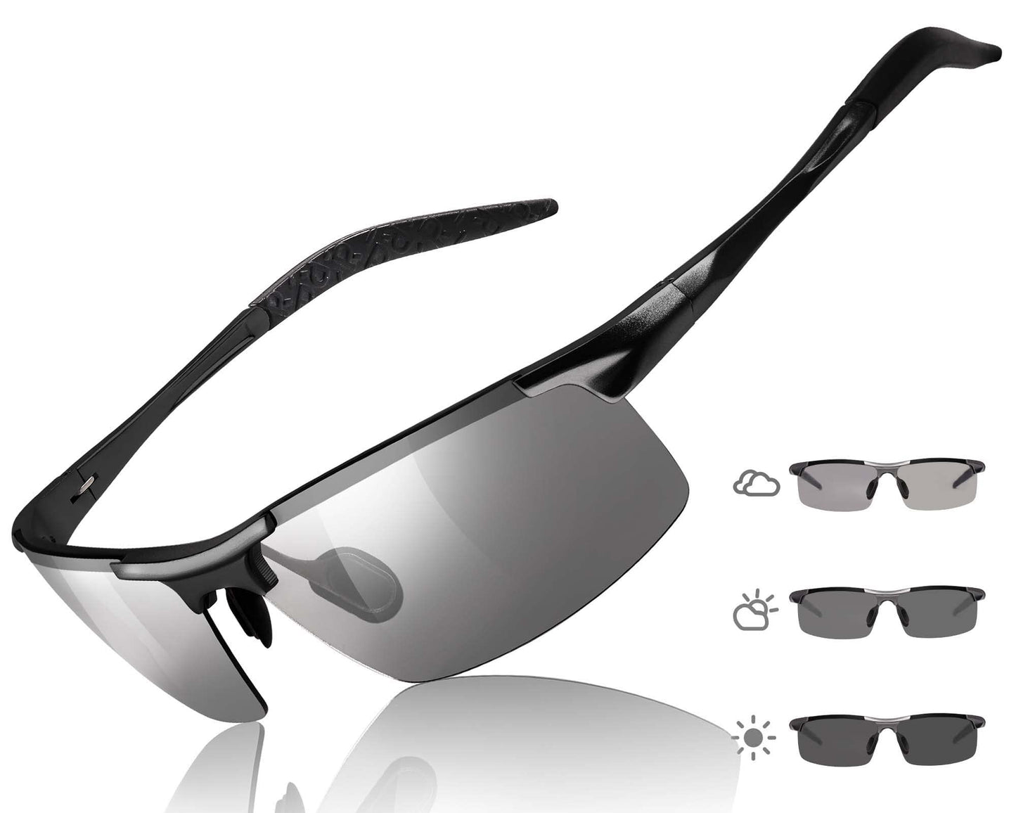 TJUTR Mens Photochromic Sunglasses Day & Night Driving Z87 Sun Glasses Polarized UV400 Protection Safety Glasses