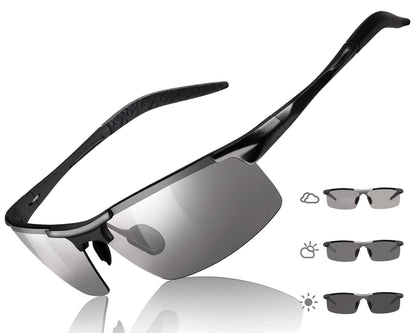 TJUTR Mens Photochromic Sunglasses Day & Night Driving Z87 Sun Glasses Polarized UV400 Protection Safety Glasses