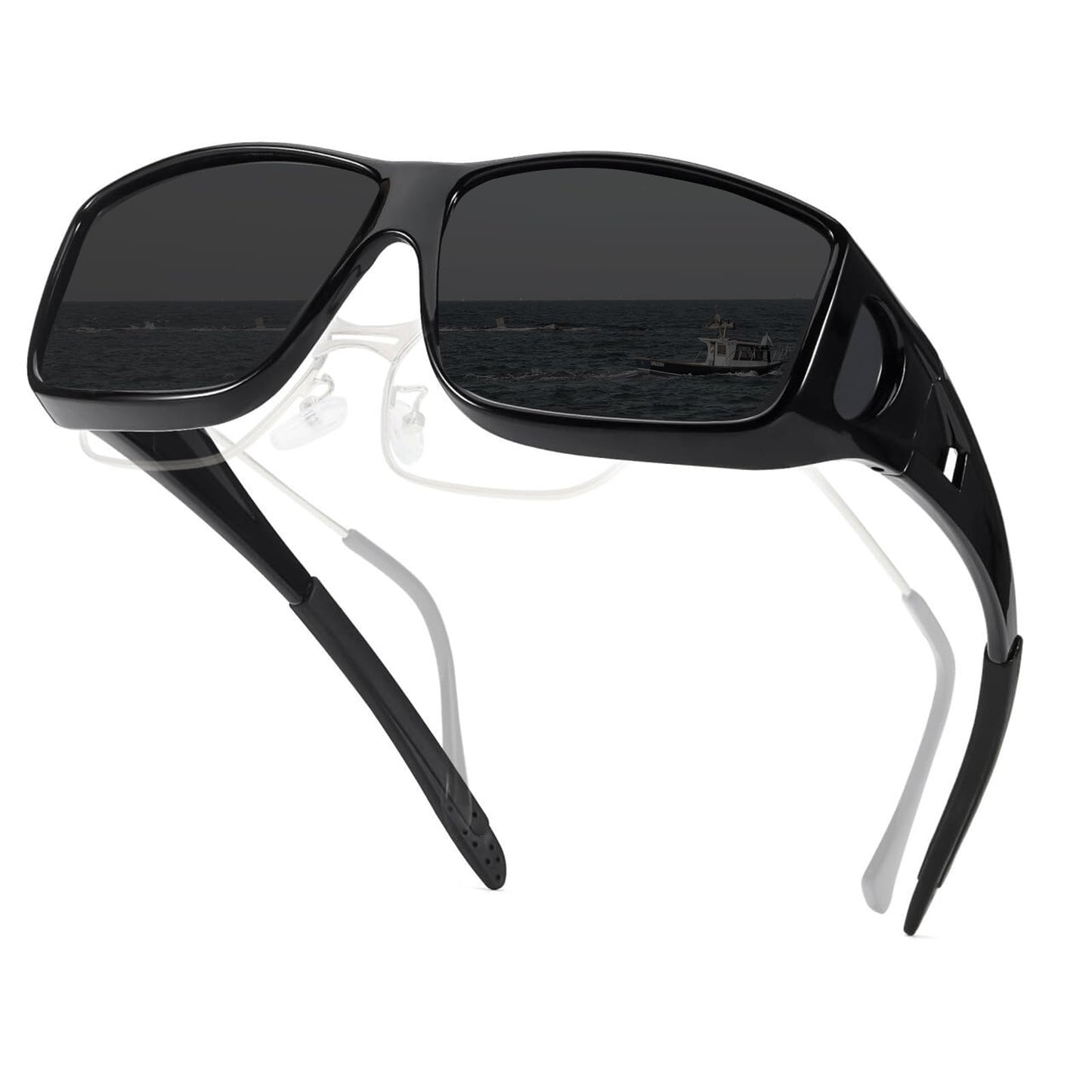 TJUTR Polarized Fit Over Glasses Sunglasses for Men Women, Wrap Around UV400 Protection Sunglasses TS2611