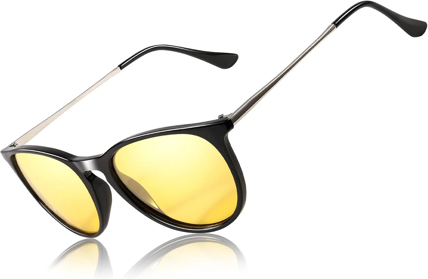 TJUTR Women's Night-Vision Glasses for Driving, Polarized Yellow Lens Reduce Glare Safety Nighttime UV Protection