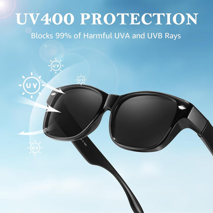 TJUTR Polarized Fit Over Glasses Sunglasses for Men Women, Wrap Around Square Sun Glasses UV400 Protection Shades for Driving