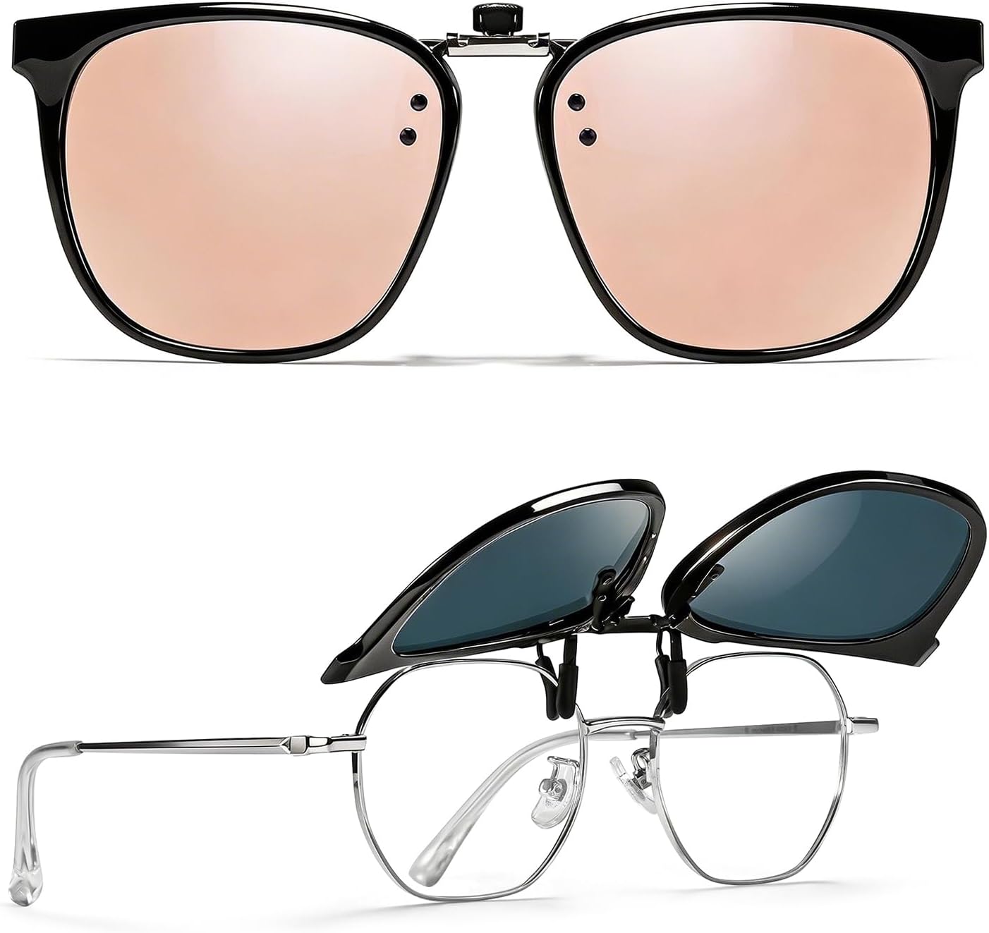 TJUTR Oversized Polarized Clip-On Sunglasses Over Prescription Glasses, Trendy Square Framed Like Sunglasses UV400 Protection