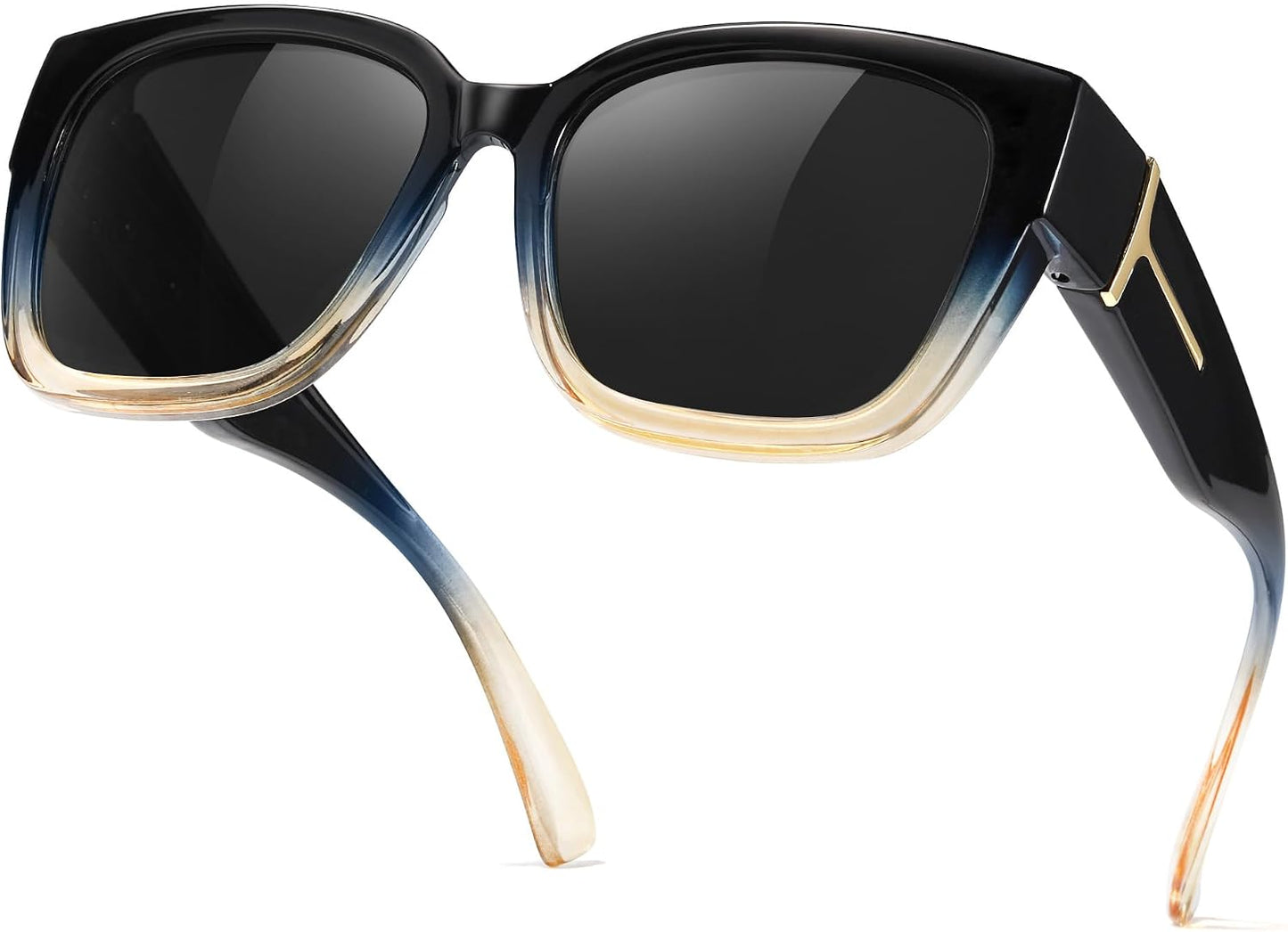 TJUTR Polarized Fit Over Glasses Sunglasses for Women Men, Oversized Square Wrap Around UV400 Protection Shades for Driving