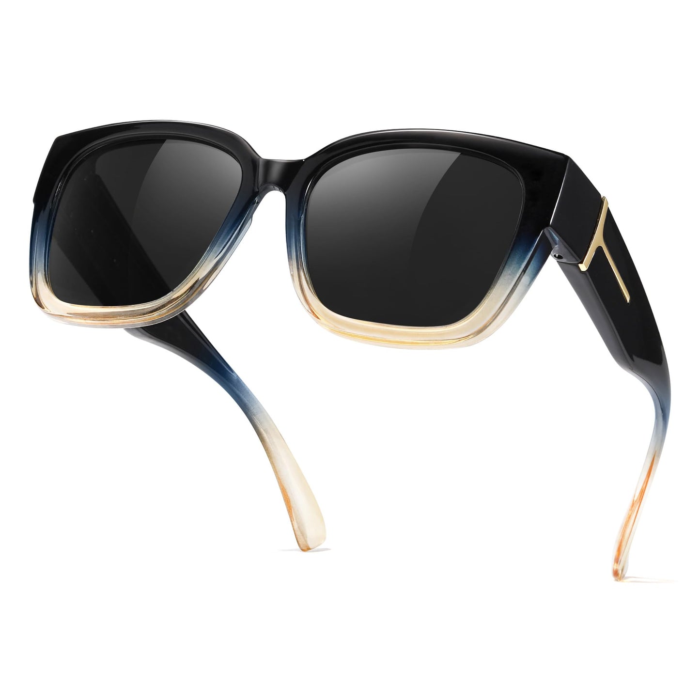 TJUTR Polarized Fit Over Glasses Sunglasses for Women Men, Oversized Square Wrap Around UV400 Protection Shades for Driving