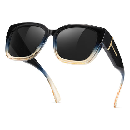 TJUTR Polarized Fit Over Glasses Sunglasses for Women Men, Oversized Square Wrap Around UV400 Protection Shades for Driving