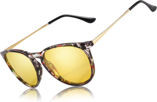 TJUTR Women's Night-Vision Glasses for Driving, Polarized Yellow Lens Reduce Glare Safety Nighttime UV Protection