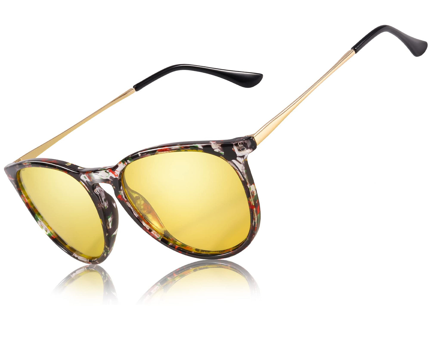 TJUTR Women's Night-Vision Glasses for Driving, Polarized Yellow Lens Reduce Glare Safety Nighttime UV Protection