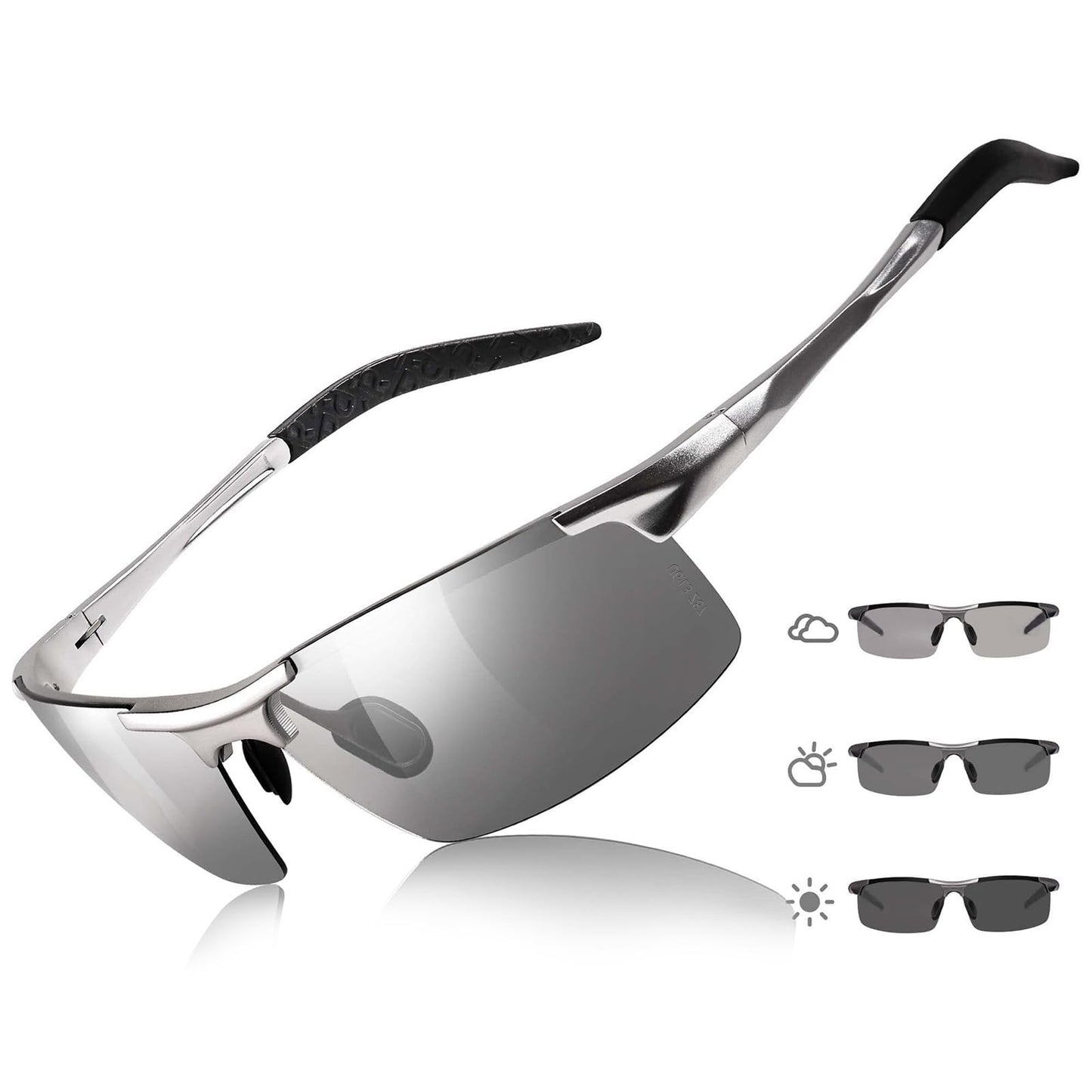 TJUTR Mens Photochromic Sunglasses Day & Night Driving Z87 Sun Glasses Polarized UV400 Protection Safety Glasses