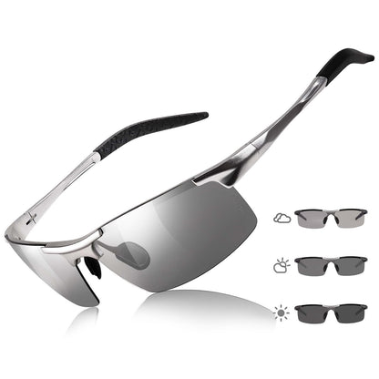 TJUTR Mens Photochromic Sunglasses Day & Night Driving Z87 Sun Glasses Polarized UV400 Protection Safety Glasses