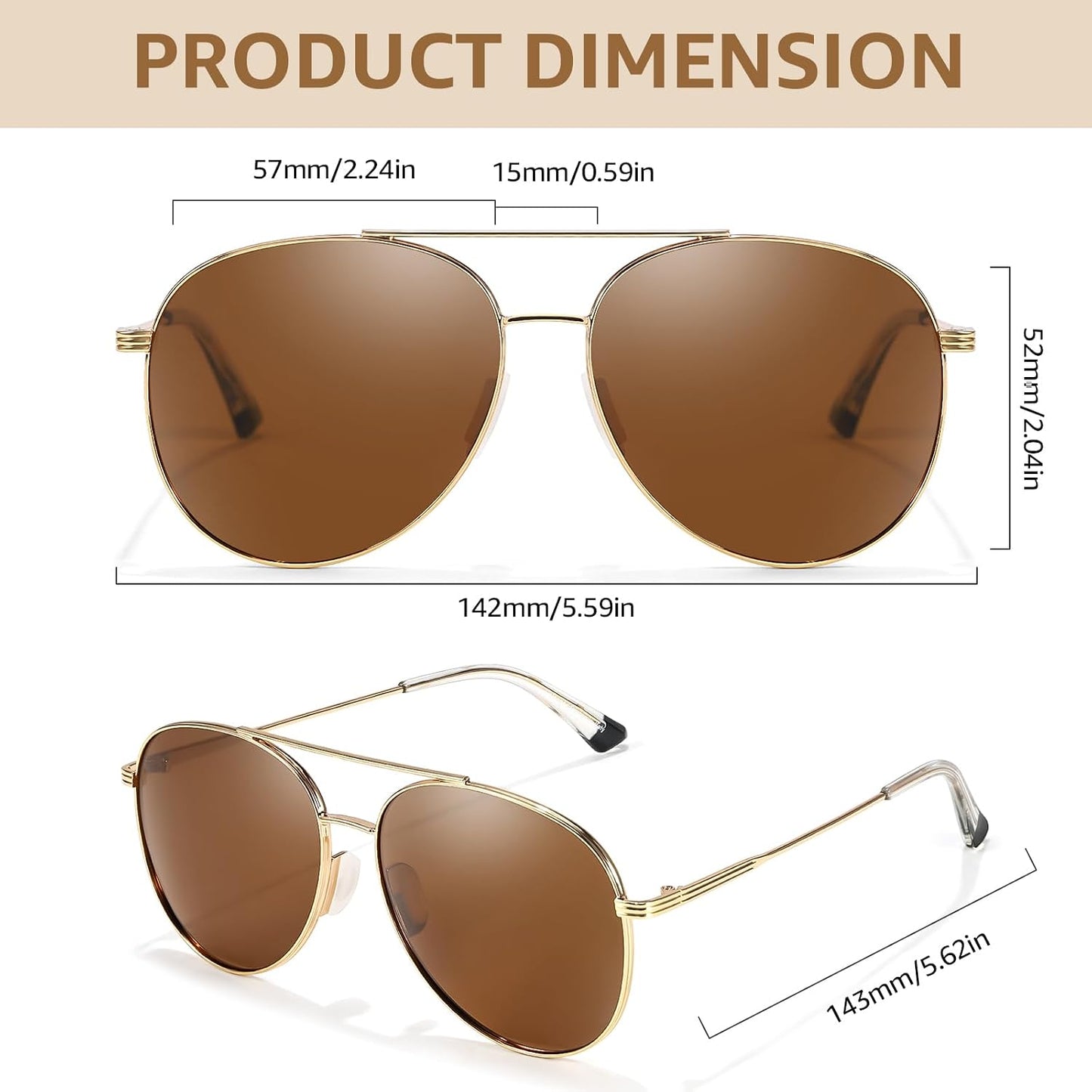 TJUTR Tangle Free Aviator Sunglasses for Women Men, Polarized UV400 Protection Trendy Shades, No-Snag Metal Frame Glasses