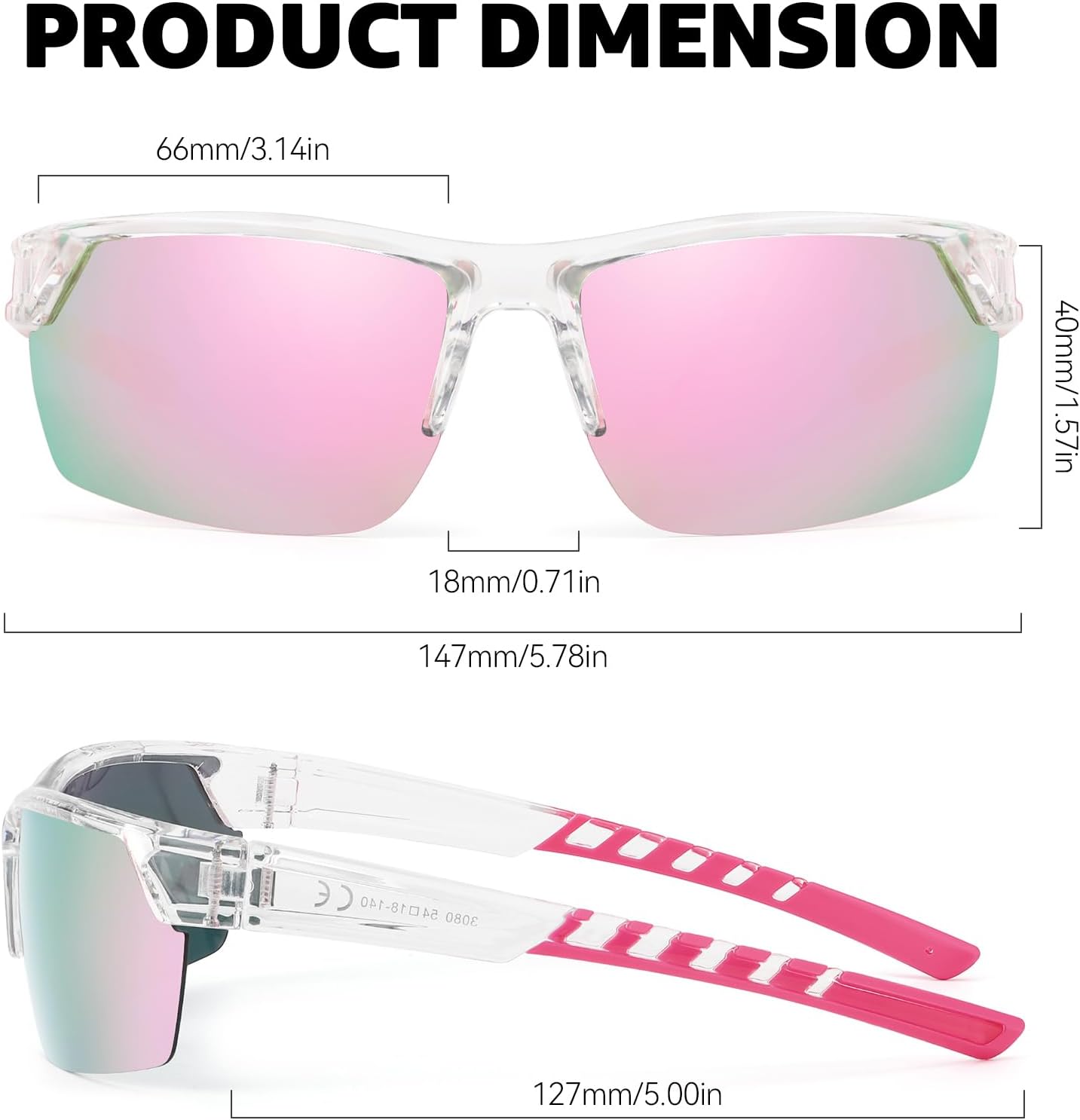 TJUTR Running Sunglasses for Women, Polarized Wrap Around Sun Glasses with UV400 Protection for Sports Cycling Golf TS3080