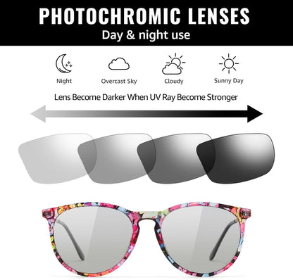 TJUTR Photochromic Polarized Sunglasses for Women and Men, Anti-Glare UV400 Protection for Day & Night Driving